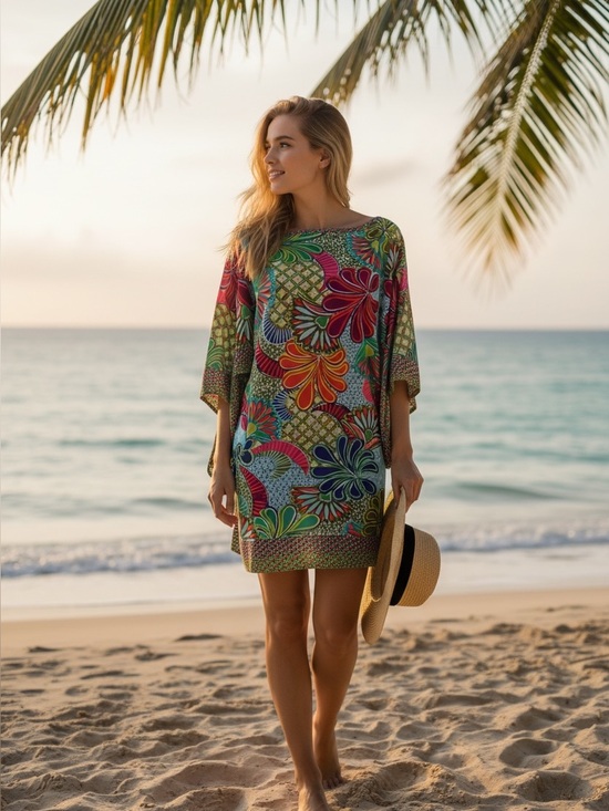 Trina Turk Other - Trina Turk Small Swim Cover Up Tropical Floral Batwing Sleeve Tunic Beach